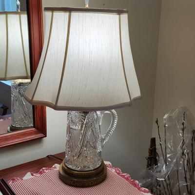 Pair Heavy Cut Glass Water Pitchers Table Lamps