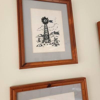 Group of Wall Decor 4 Framed Art 2 Mary Lou Goertzen Lithos & 2 Needlepoints