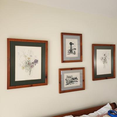 Group of Wall Decor 4 Framed Art 2 Mary Lou Goertzen Lithos & 2 Needlepoints