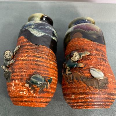 2 Antique Japanese Sumida Gawa Vases