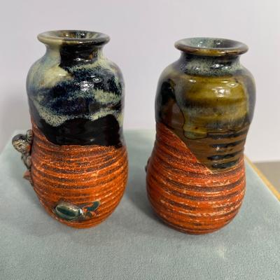 2 Antique Japanese Sumida Gawa Vases