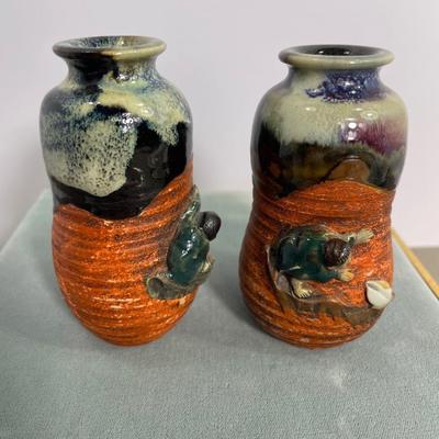 2 Antique Japanese Sumida Gawa Vases
