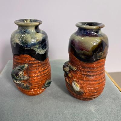 2 Antique Japanese Sumida Gawa Vases