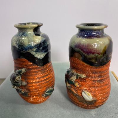 2 Antique Japanese Sumida Gawa Vases