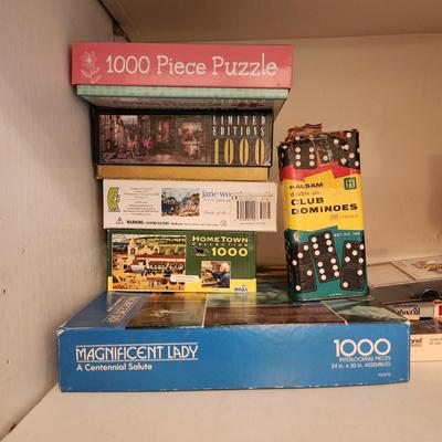 Large Lot of Puzzles , Games, Dominoes, Yahtzee, Trivial Pursuit, Uno, Playing Cards and more