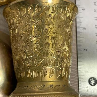 Brass Holland Vase and Brass India Etched Cup
