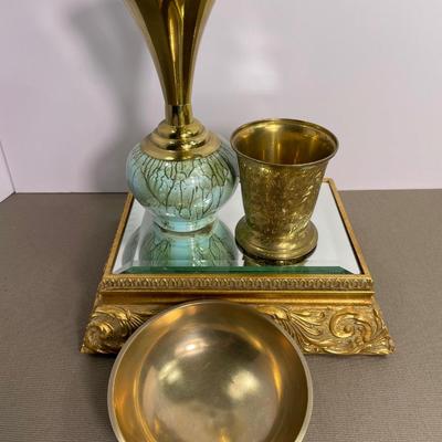 Brass Holland Vase and Brass India Etched Cup