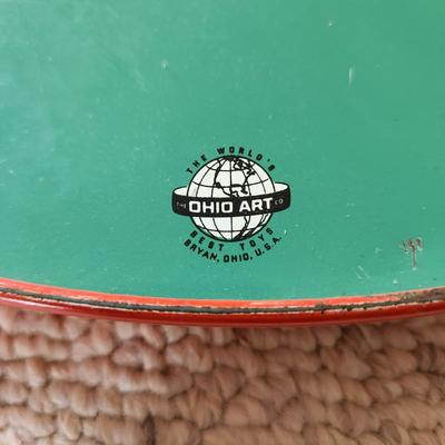 Vintage Ohio Art Metal Checker Board Chinese Checkers "Le Count" No 2 Chribbage w Green River Whiskey Distillery Owensboro...