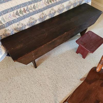 Lot of 2 Solid Wood Bench and Step Stool