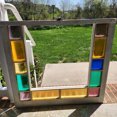 Antique Stained Glass Window Frame 34x31