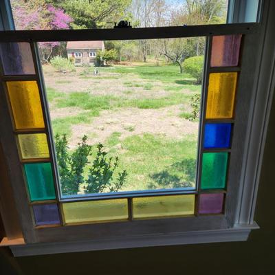 Antique Stained Glass Window Frame 34x31