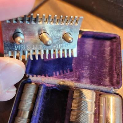 Vintage Mirus German Travel Shaving Razor & Tarantella Mechanical Safety Razor Blade Sharpener Hone Strop