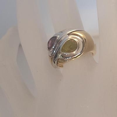 14 Karat Yellow and White Gold and Gemstone Ring- Size 6 1/4- Approx Weight 9.8 Grams (#23)