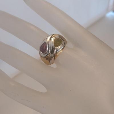14 Karat Yellow and White Gold and Gemstone Ring- Size 6 1/4- Approx Weight 9.8 Grams (#23)
