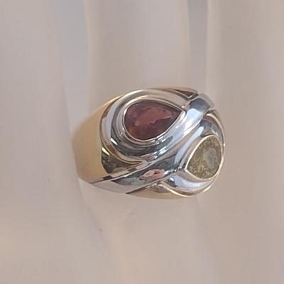 14 Karat Yellow and White Gold and Gemstone Ring- Size 6 1/4- Approx Weight 9.8 Grams (#23)