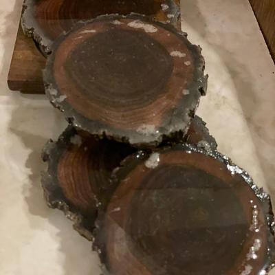 Vintage irons, coasters and books