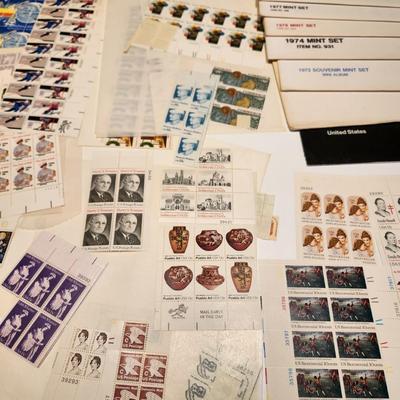 Large Lot of United States Postage Stamp Collection, Original 1970's Mint Sets , Sheets , Recipe Box Jammed with Unused Stamps