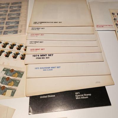 Large Lot of United States Postage Stamp Collection, Original 1970's Mint Sets , Sheets , Recipe Box Jammed with Unused Stamps