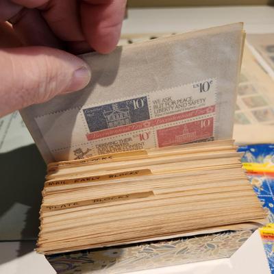 Large Lot of United States Postage Stamp Collection, Original 1970's Mint Sets , Sheets , Recipe Box Jammed with Unused Stamps