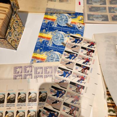 Large Lot of United States Postage Stamp Collection, Original 1970's Mint Sets , Sheets , Recipe Box Jammed with Unused Stamps
