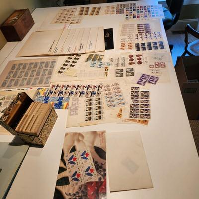 Large Lot of United States Postage Stamp Collection, Original 1970's Mint Sets , Sheets , Recipe Box Jammed with Unused Stamps