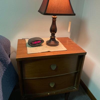 Vintage night stand with clock and lamp