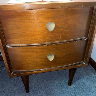 Vintage night stand with clock and lamp