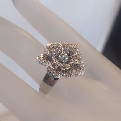 14 Karat White and Yellow Gold with Pave' Diamonds Ring- Size 6 1/2- Approx Weight 7.6 Grams (#31)