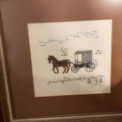Embroidery decor, Avon figure and wall shelf