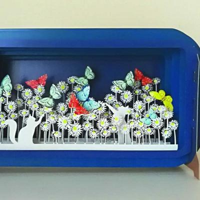 3D Cats, Flowers & Butterflies "Just to Say" Message in a Bottle 3D Pop Up Card by Blue Bird Cards