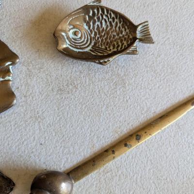 Brass Woman Wall Art Letter Opener & Fish Trinket Dish