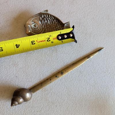 Brass Woman Wall Art Letter Opener & Fish Trinket Dish