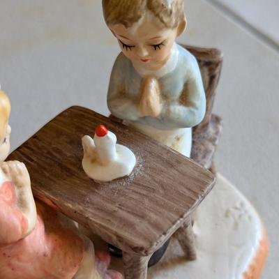 Vintage Music Figurine Sanyo Japan Boy & Girl With Candle & Thomas Kinkade Trinket Dish