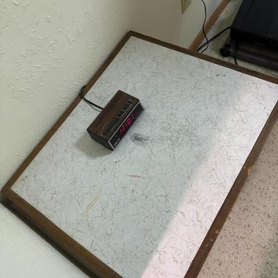 Vintage end table with alarm clock