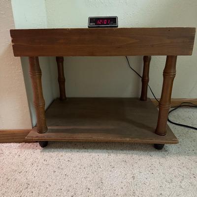 Vintage end table with alarm clock