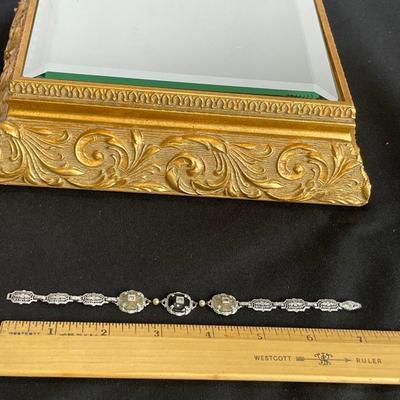 Art Deco Antique Filigree and Camphor Glass Bracelet