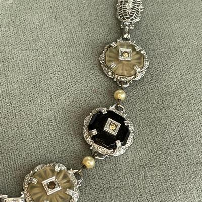 Art Deco Antique Filigree and Camphor Glass Bracelet