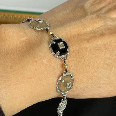 Art Deco Antique Filigree and Camphor Glass Bracelet