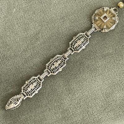 Art Deco Antique Filigree and Camphor Glass Bracelet