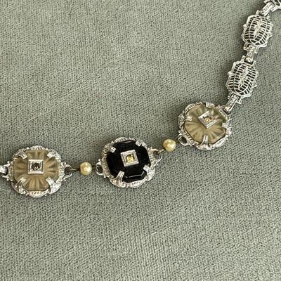 Art Deco Antique Filigree and Camphor Glass Bracelet