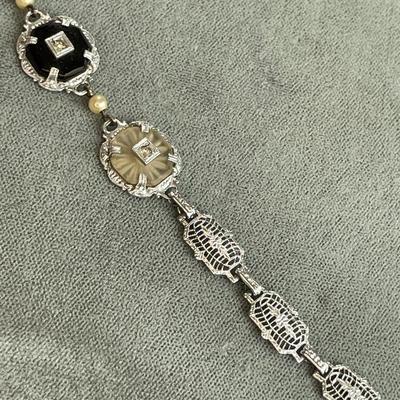 Art Deco Antique Filigree and Camphor Glass Bracelet