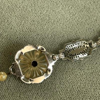 Art Deco Antique Filigree and Camphor Glass Bracelet