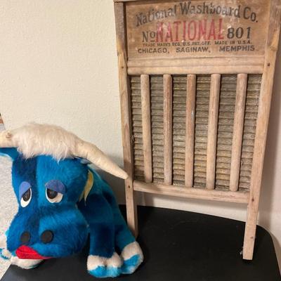 Vintage blue ox and washboard