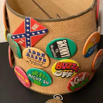Vintage buttons on lamp shade and pocket watch