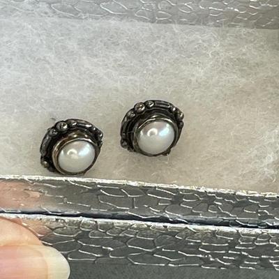 Silver and Pearl Post Earrings