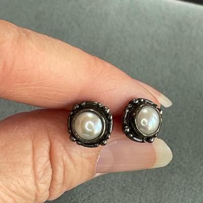 Silver and Pearl Post Earrings