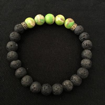 Beautiful Gaspeite and volcanic rock stone bead stretch bracelet