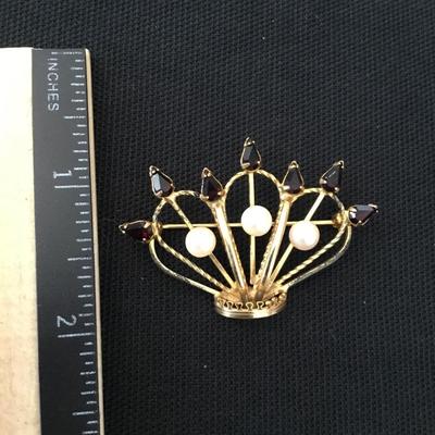 Vintage art, deco, gold toned, faux, pearl 12 karat gold plated brooch