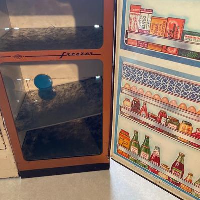 Vintage kids tin stove and fridge