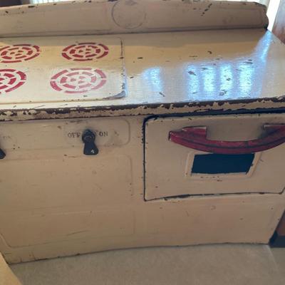 Vintage kids tin stove and fridge